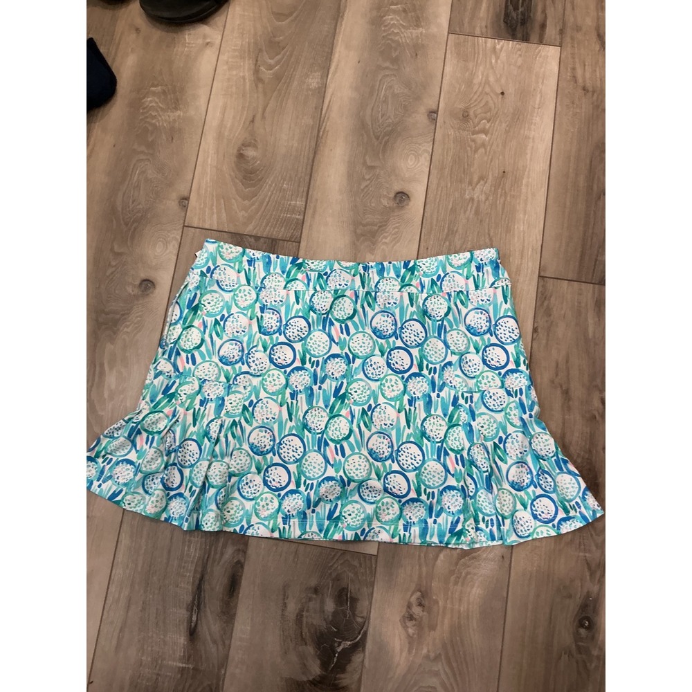 Lillie Green Women Large Blue Green Geometric Floral Golf Tennis Athletic Skort